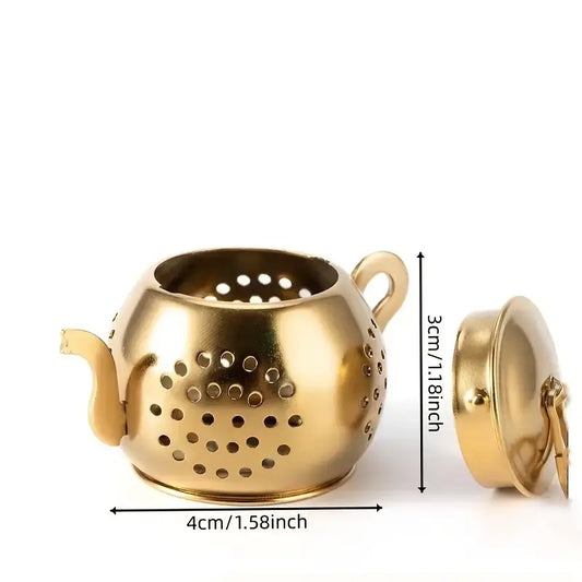 Golden Teapot Shaped Tea Strainer