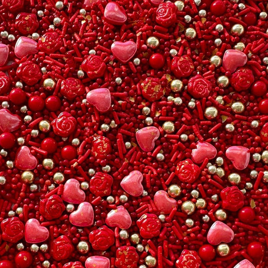 Roses are Red Sprinkle Medley Deluxe: 100g/3.5oz(4oz Volume) Bottle