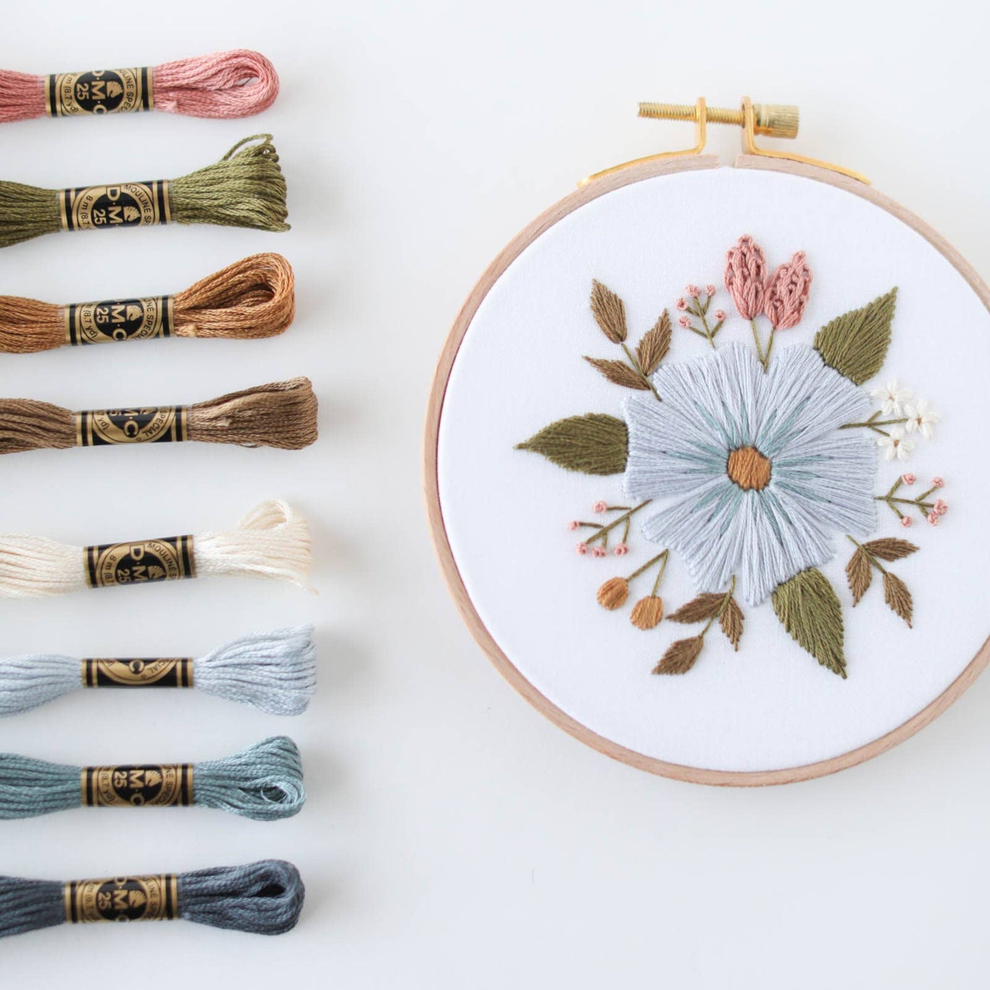 5" Beginner Floral Embroider Kit—Periwinkle Blooms