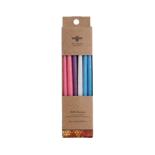 6" Pastel Coloured 100% Pure Beeswax Hand-Dipped Birthday Candles
