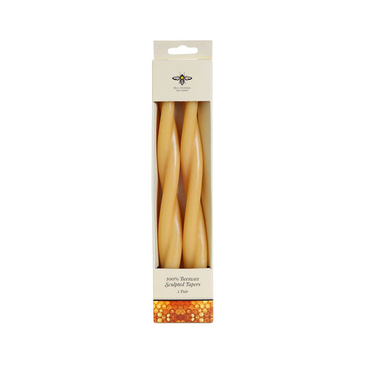 Natural—Set of 2 Twisted Taper Candles 100% Pure Beeswax
