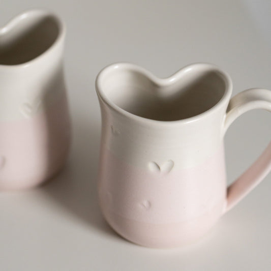 Heart Shaped Mugs—Pink & White