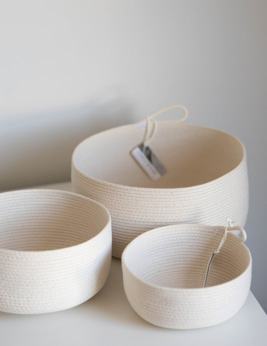 Handmade Cotton Rope Bowls in Natural Cotton
