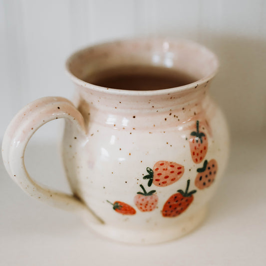 Sweet Strawberry Pottery Mug by Alicia Kate