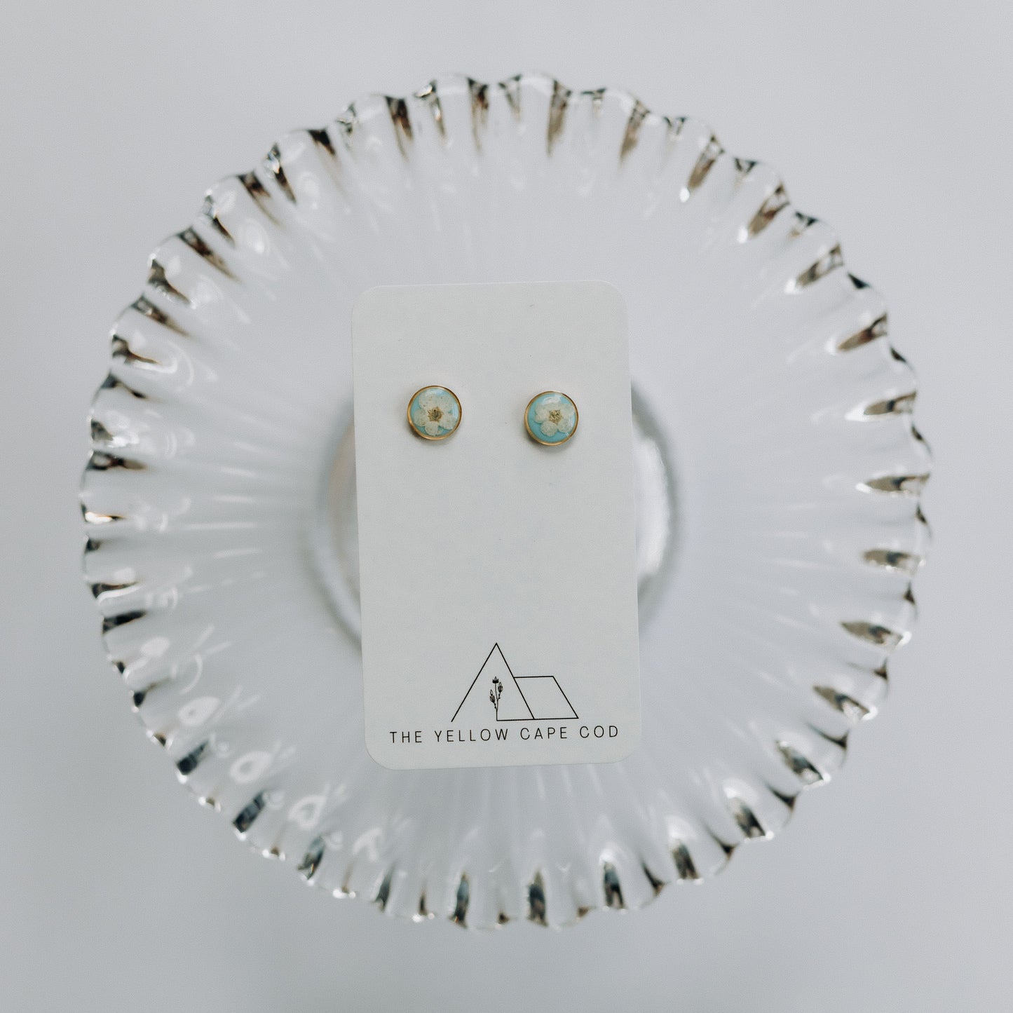 White Flower & Blue Resin Studs