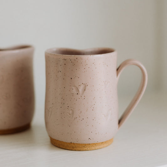 Pink Stoneware Heart Shaped Mugs from Linko Pottery