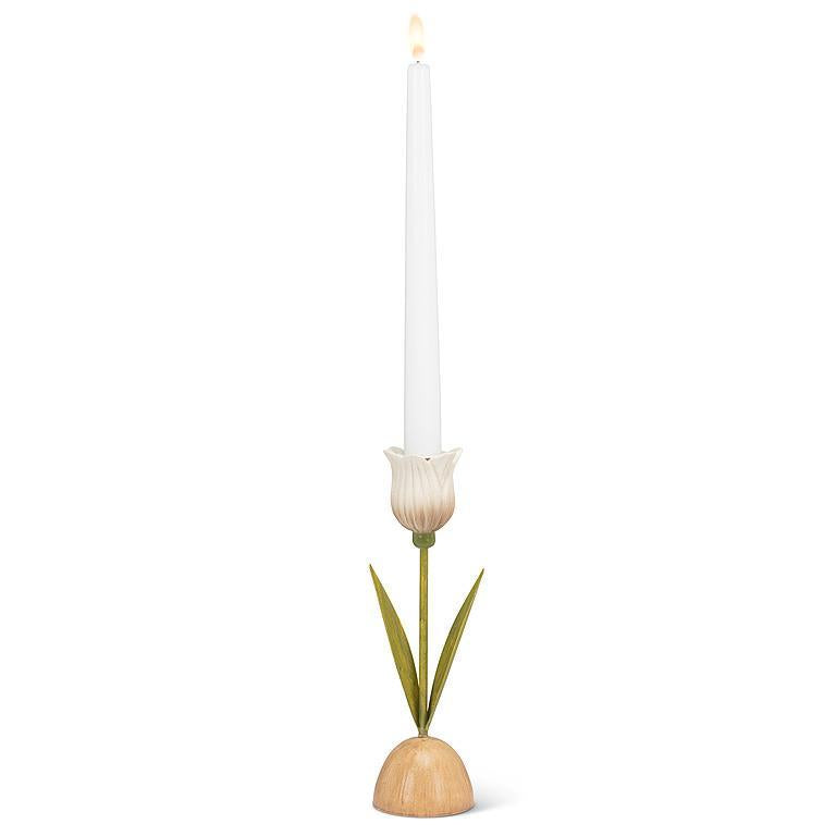 White Tulip Taper Candle Holder