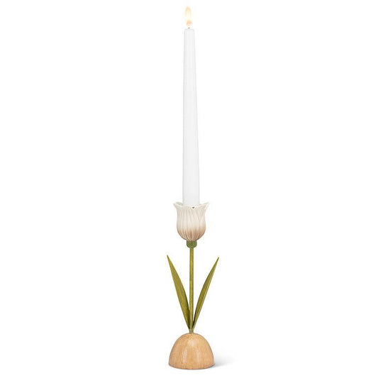 White Tulip Taper Candle Holder