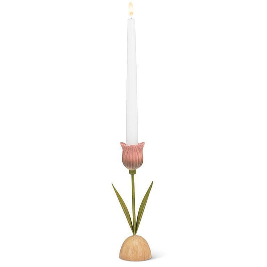 Pink Tulip Taper Candle Holder