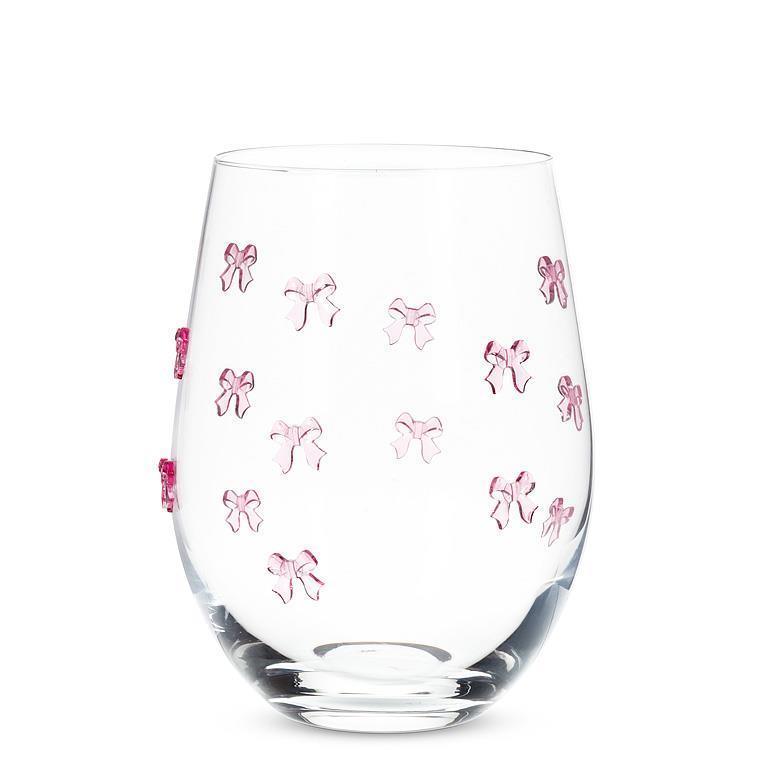 Pink Bow Stemless Wine Glass