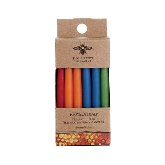 Colourful Beeswax Birthday Candles—Set of 12 Candles