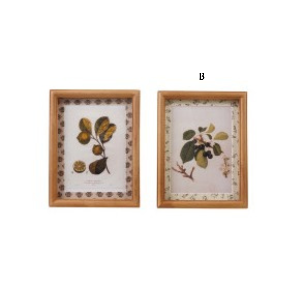 Natural Wood Photo Frame with Fabric Patterned Mat