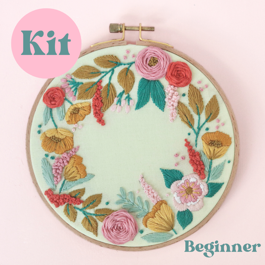 6" Beginner Hand Embroidery Kit - Floral Poppies and Petals