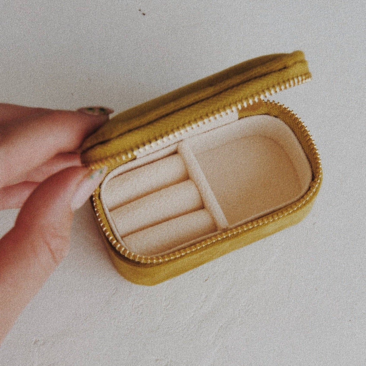 Velvet Travel Jewelry Box in Chartreuse