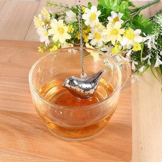 Bird-Shaped Stainless Steel Tea Infuser with Drip Tray: Silver