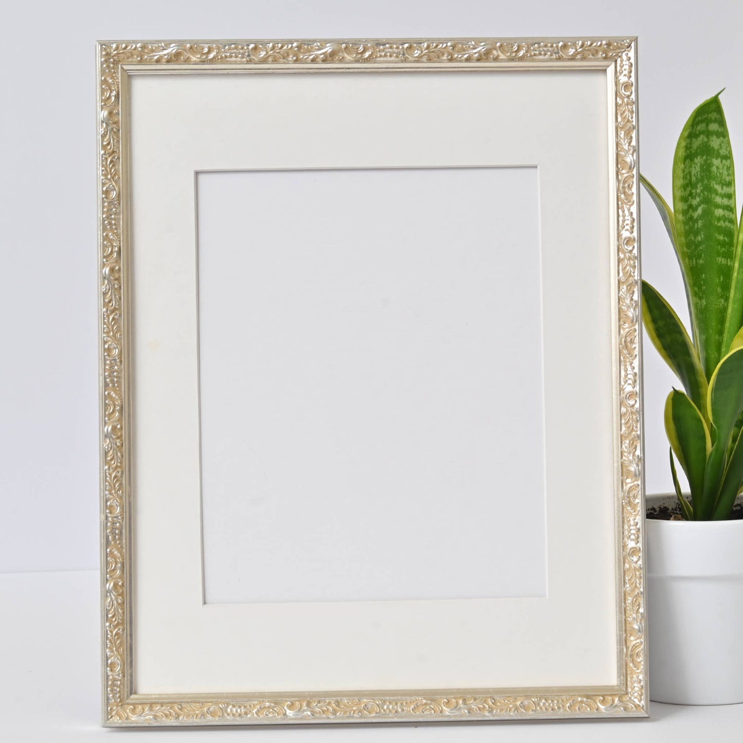 Water Gilded Bright Silver Finish On Ornate Motif—11X14