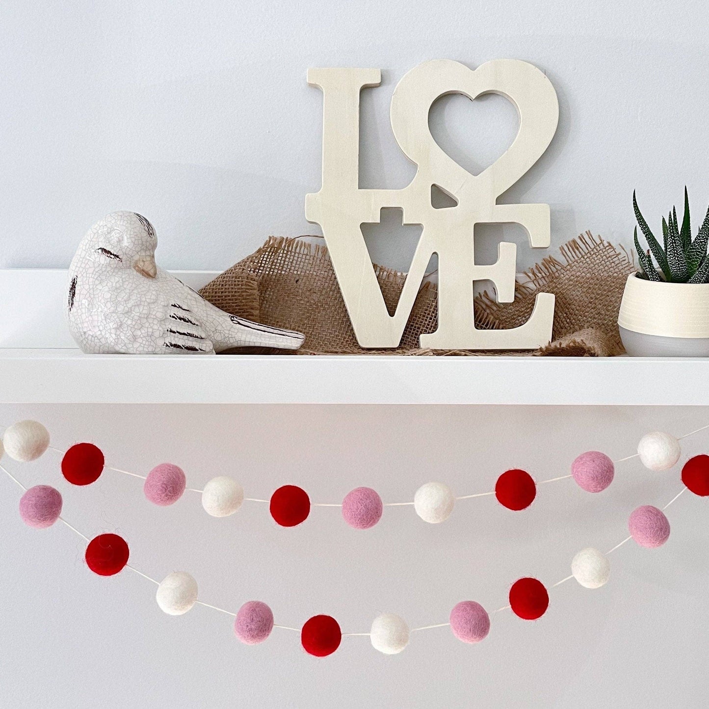 Pink & Red Felted Wool Pom Pom—5 feet