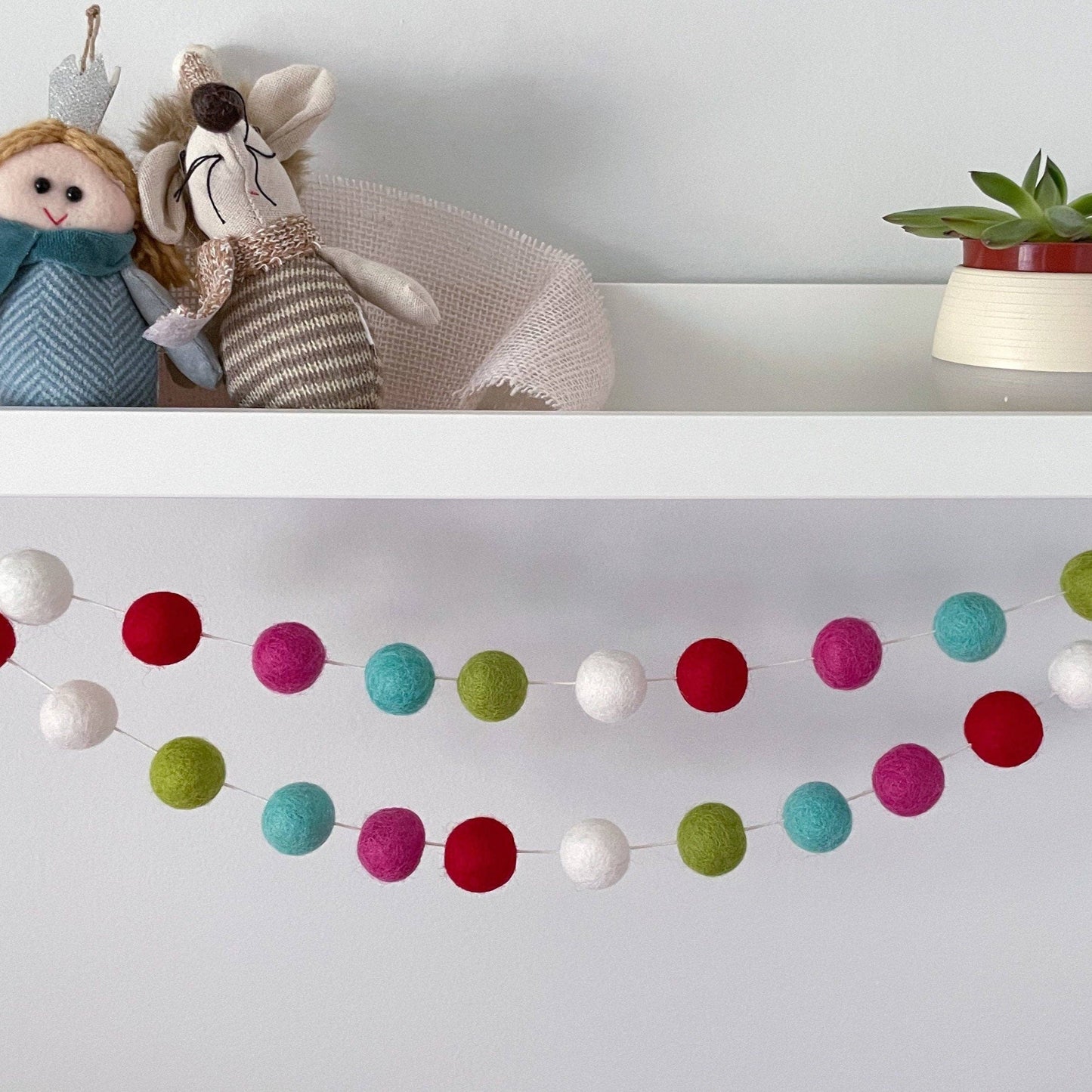 Happy Christmas Felted Wool Pom Pom Garland—7 feet