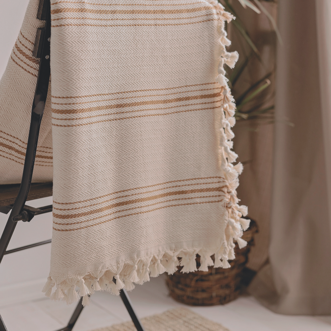 Mustard & Cream Cotton Throw