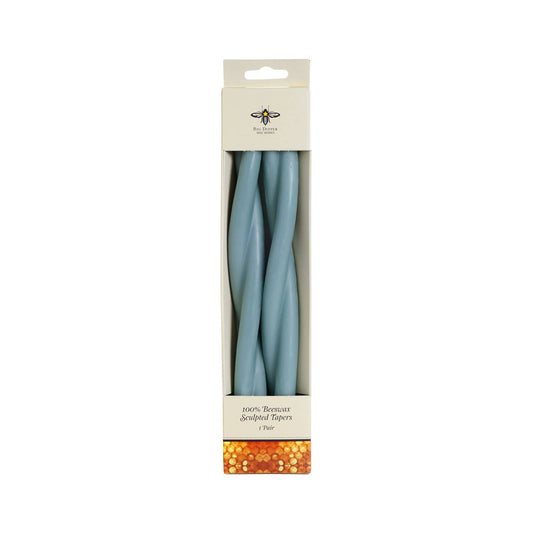 Sky Blue—Set of 2 Twisted Taper Candles 100% Pure Beeswax