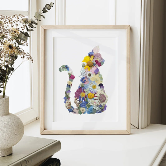 Cat—Pressed Flower Wall Print