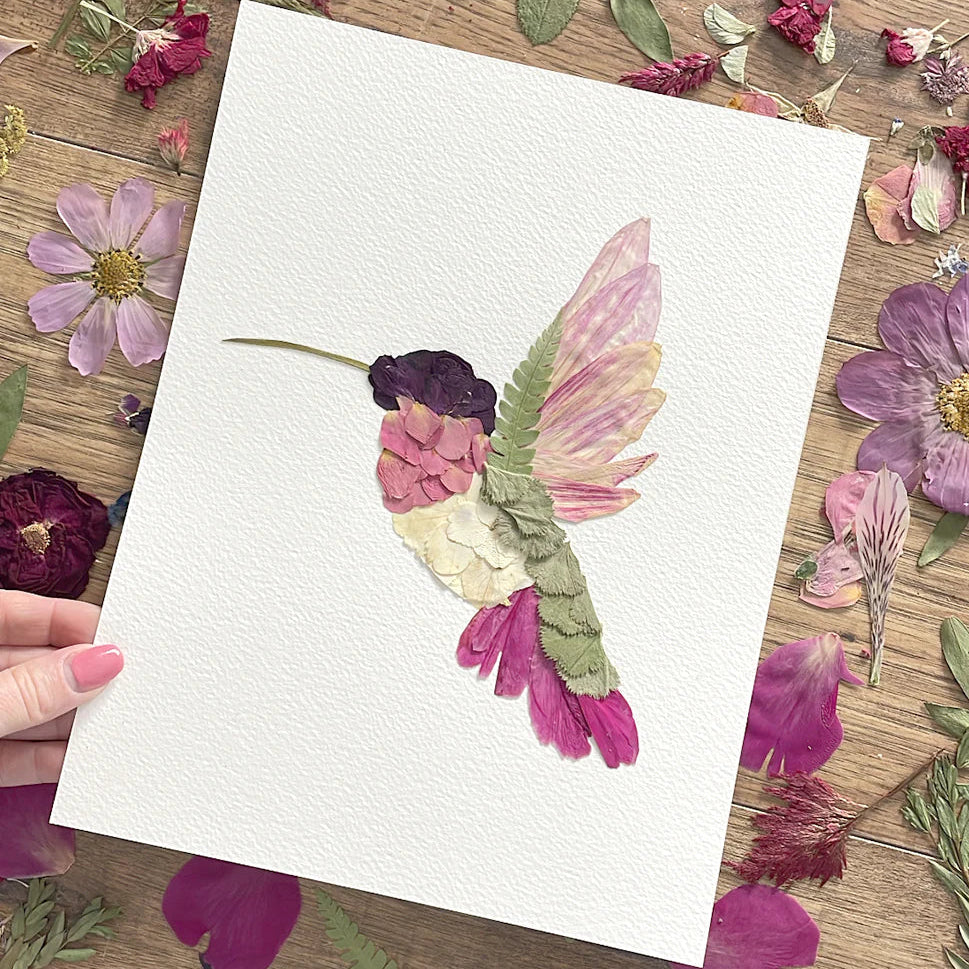 Hummingbird—Pressed Flower Wall Print