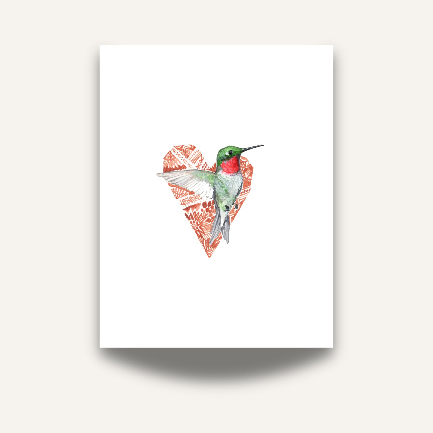Hummingbird & Copper Heart Wall Print by Sarah Duggan