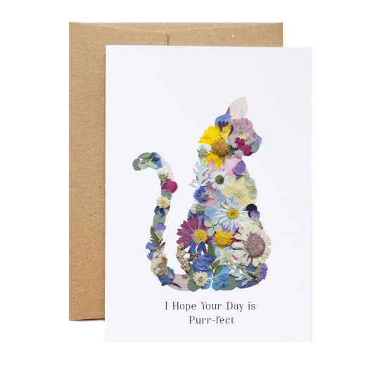 Cat—Pressed Flower Art Greeting Cards