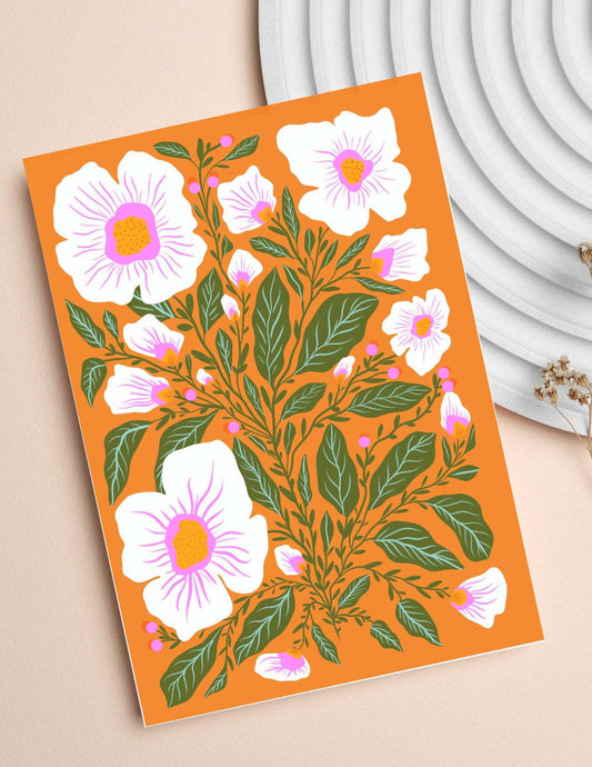 White Blooms on Terracotta—5x7 inch Art Print