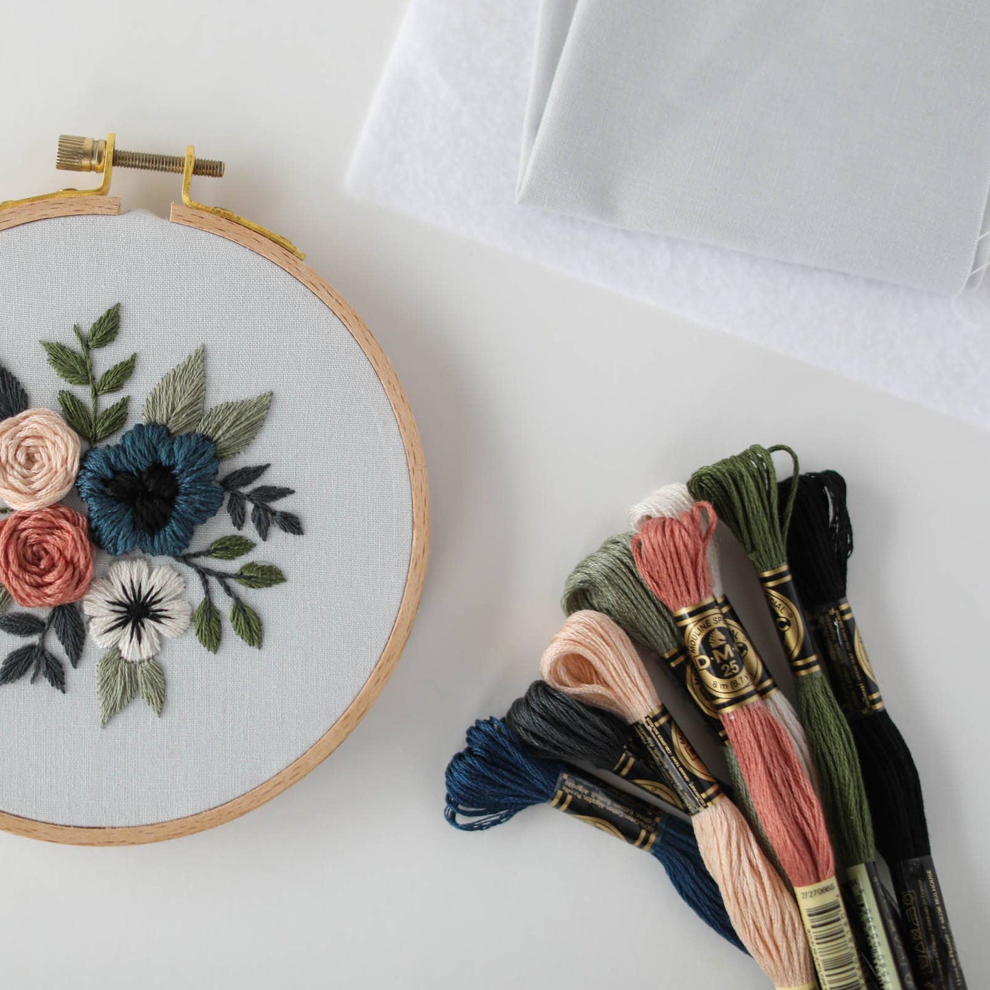 5" Confident Beginner Floral Embroidery Kit - Blue Blossom