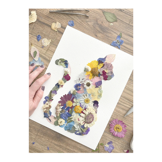 Cat—Pressed Flower Wall Print