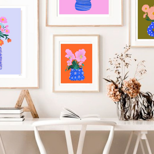 Curvy Blue Vase & Poppies—8x11.5inch Wall Print