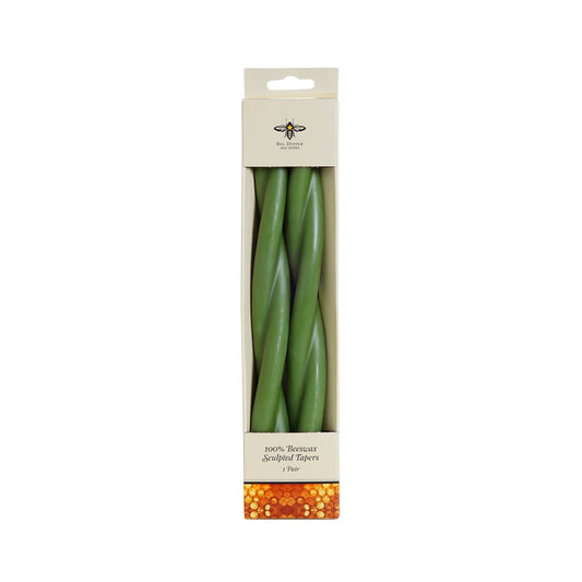 Moss—Set of 2 Twisted Taper Candles 100% Pure Beeswax