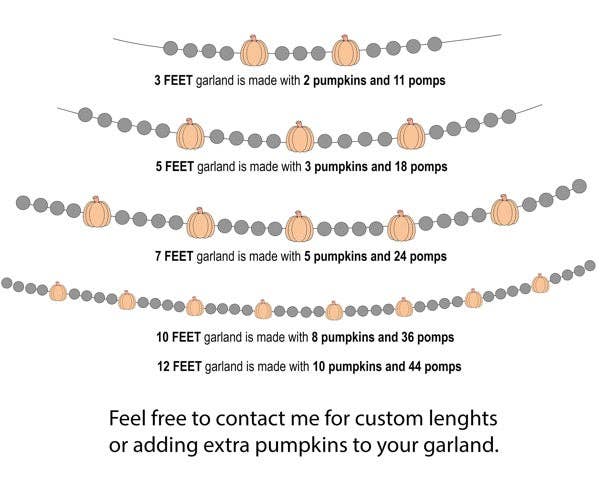 Boho White Pumpkin Felt Garland—5 feet