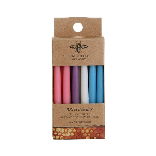 Pastel Coloured Beeswax Birthday Candles—Set of 12 Candles