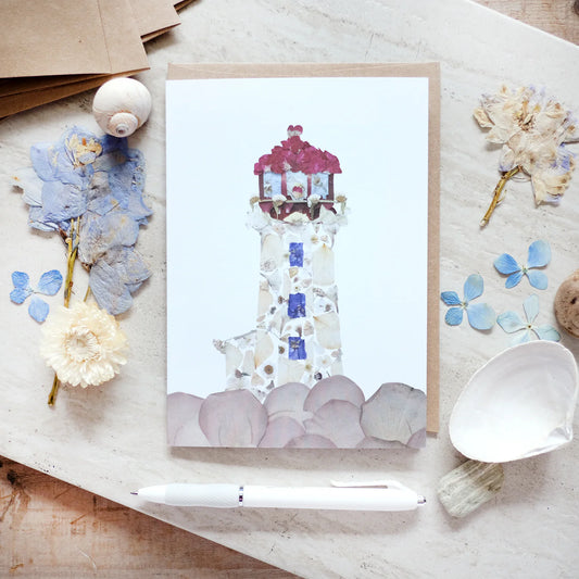 Lighthouse Pressed Flower Card