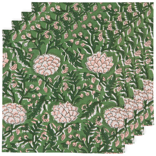 Peony Blockprinted Cloth Napkins—Set of 4