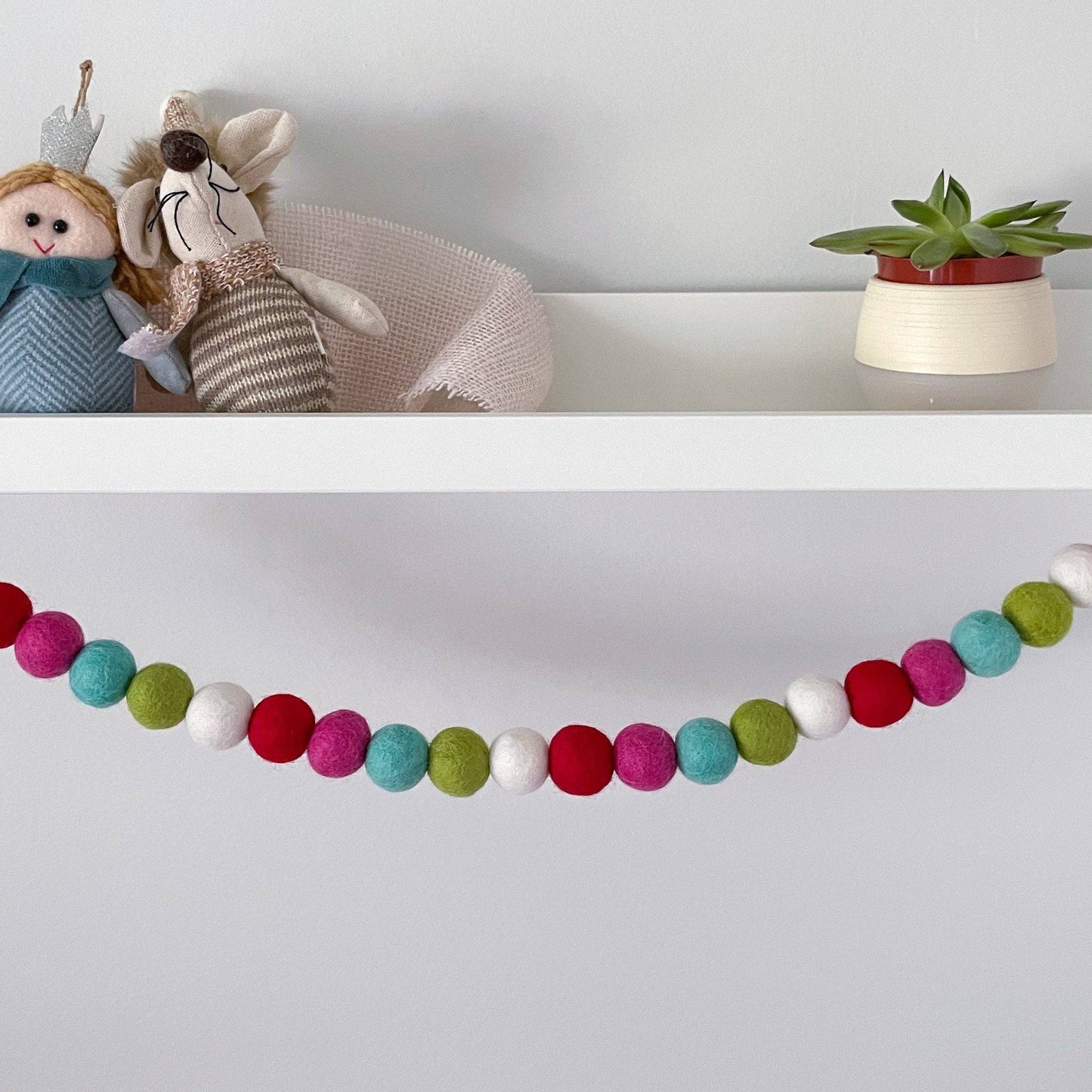 3 Feet Happy Christmas Felted Wool Pom Pom Garland