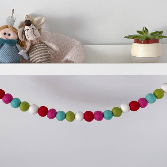 3 Feet Happy Christmas Felted Wool Pom Pom Garland