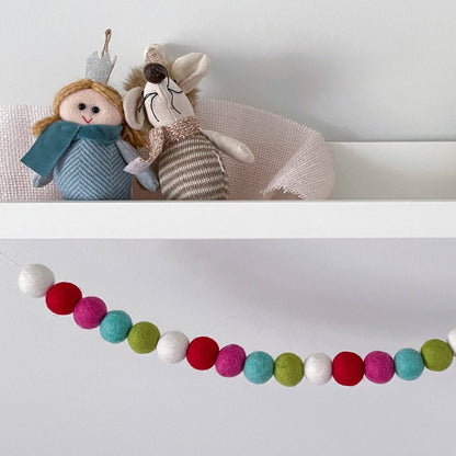 Happy Christmas Felted Pom Pom Garland—5 feet