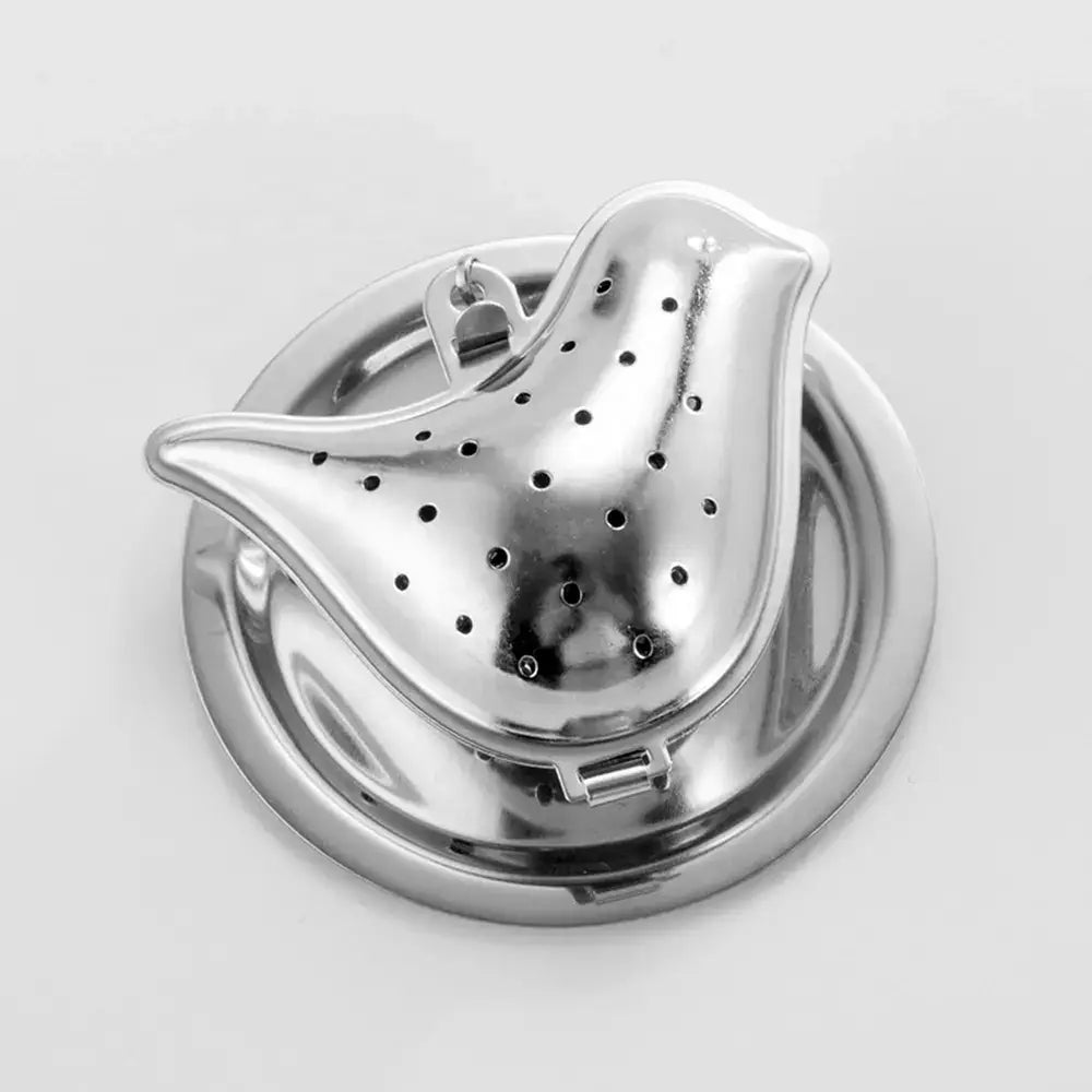 Bird-Shaped Stainless Steel Tea Infuser with Drip Tray: Silver