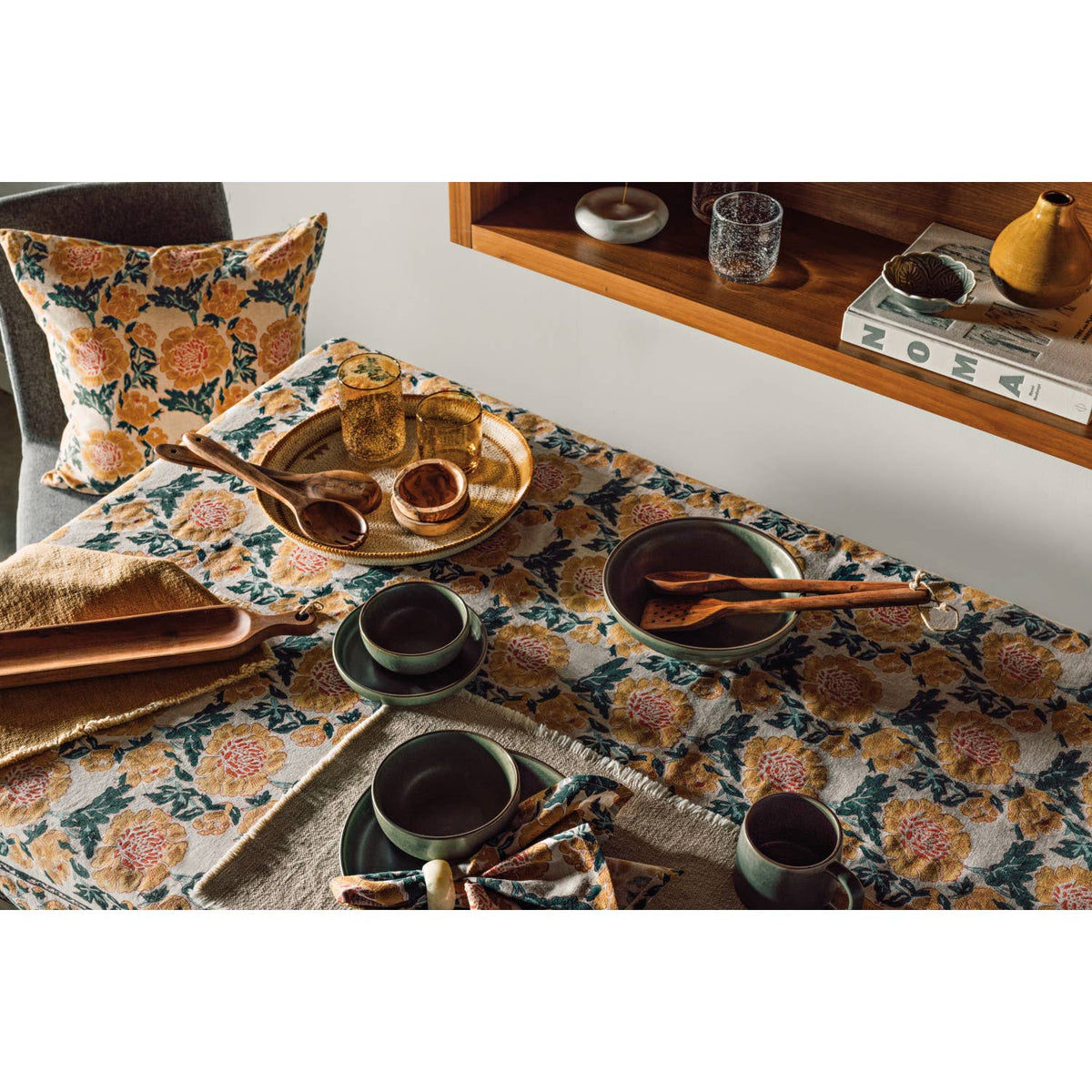 Goldenrise Block Print Tablecloth 60 x 84 inch