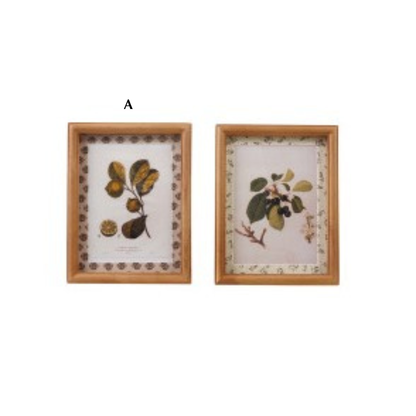 Natural Wood Photo Frame with Fabric Patterned Mat