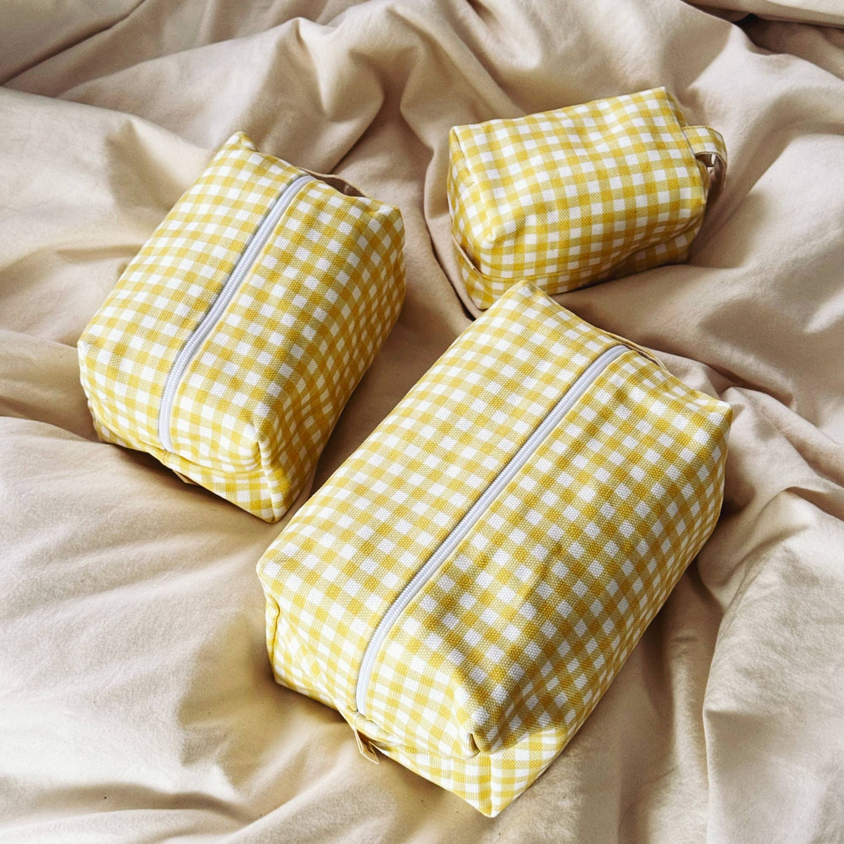 Medium Yellow Gingham Toiletry Bag