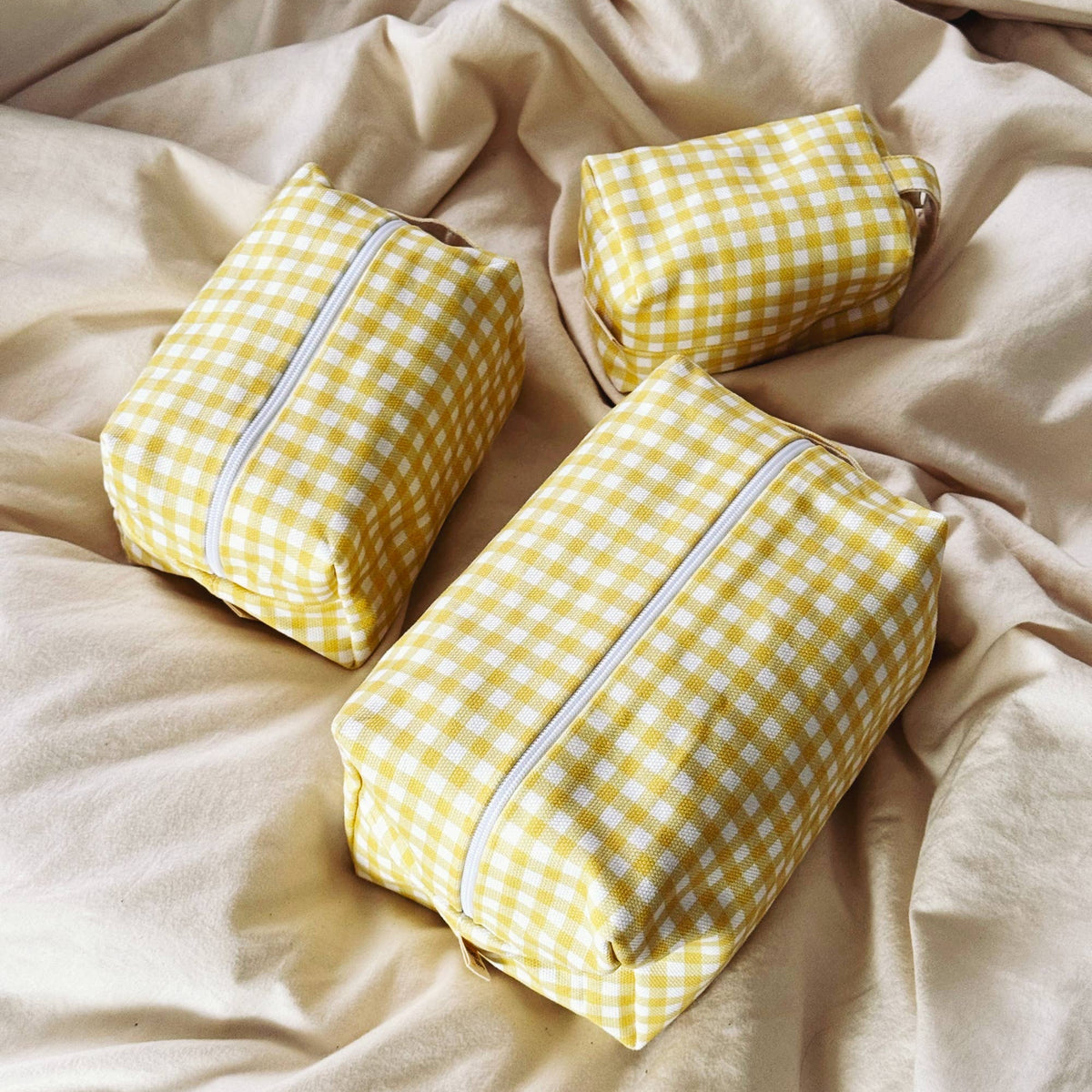 Large Yellow Gingham Toiletry Bag