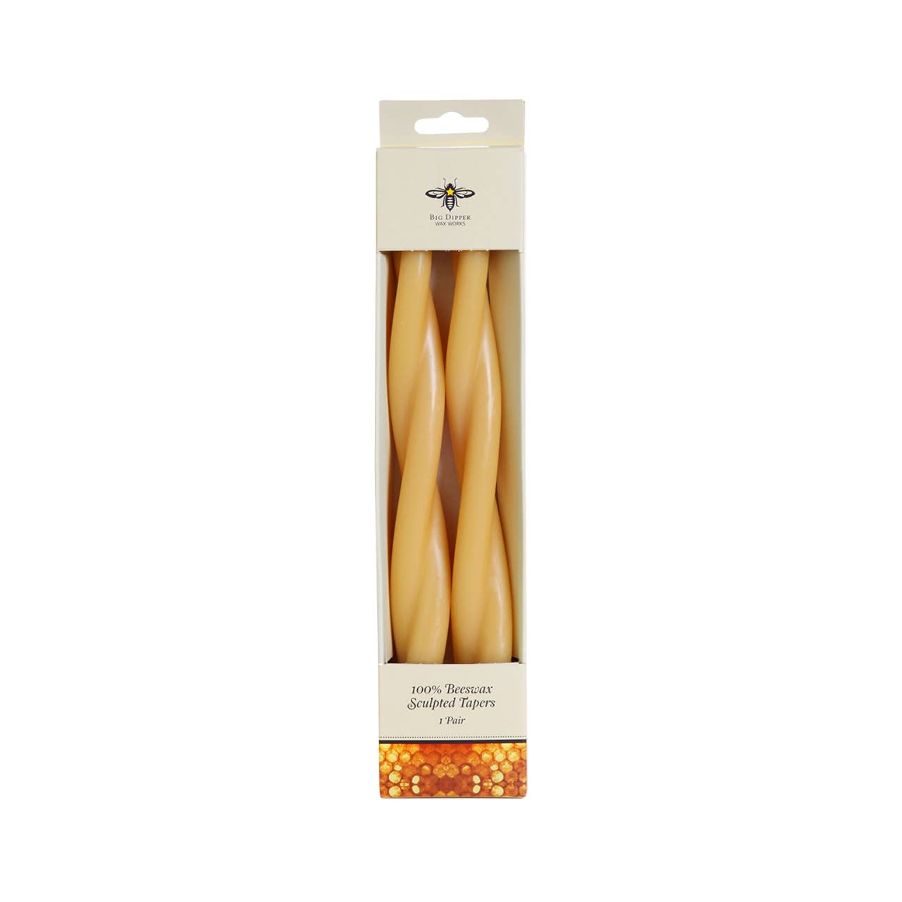 Natural—Set of 2 Twisted Taper Candles 100% Pure Beeswax