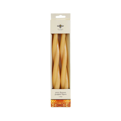 Natural—Set of 2 Twisted Taper Candles 100% Pure Beeswax