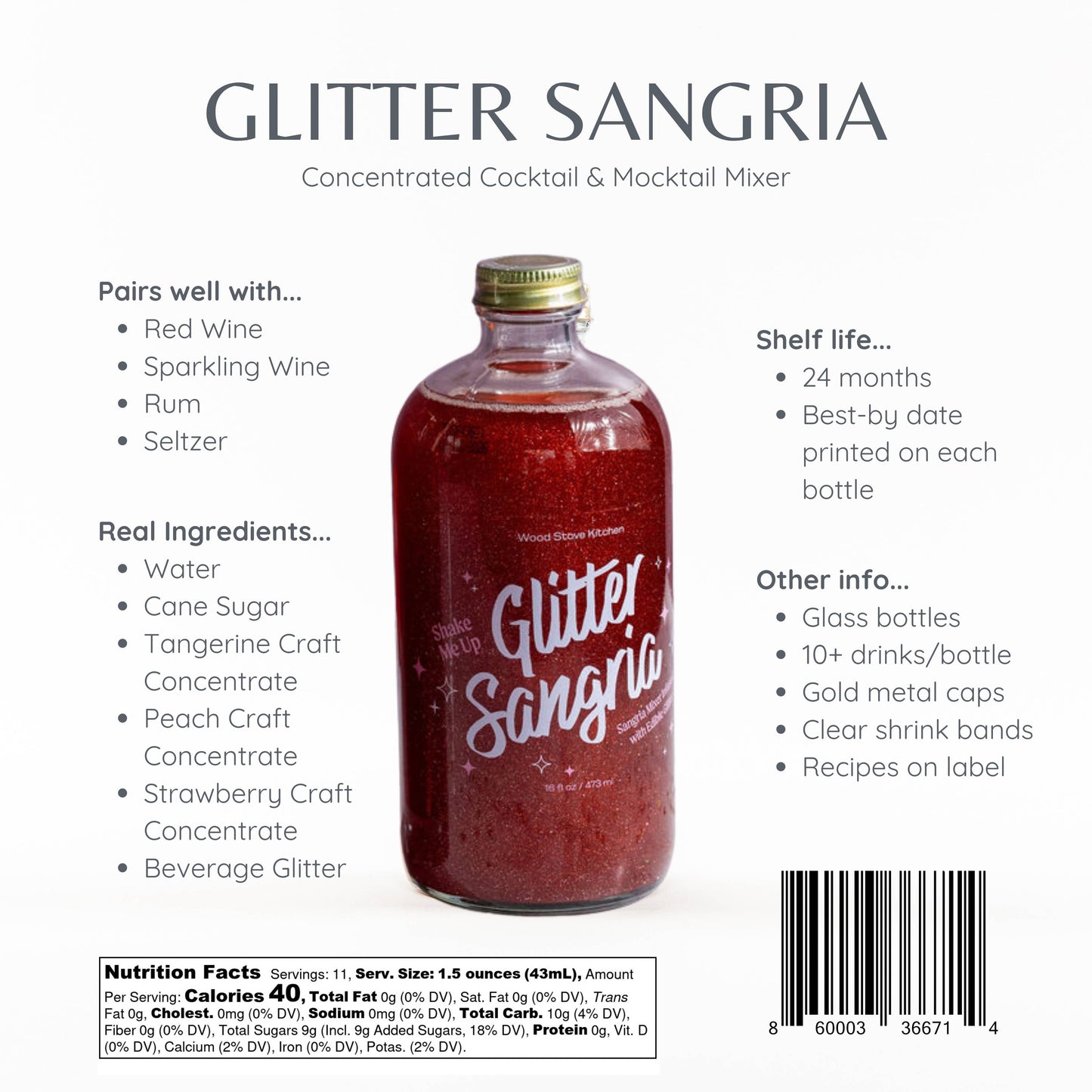 Glitter Sangria Cocktail Mix, 16 fl oz