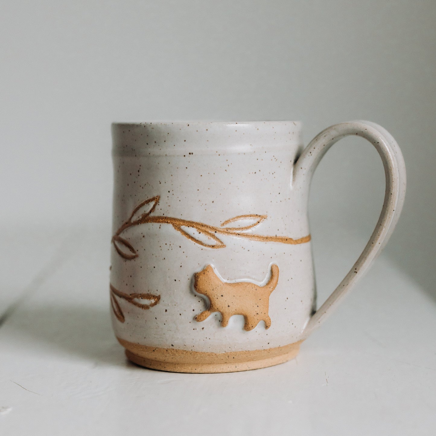 Cat & Garden Vine, Pottery Mug by Linko