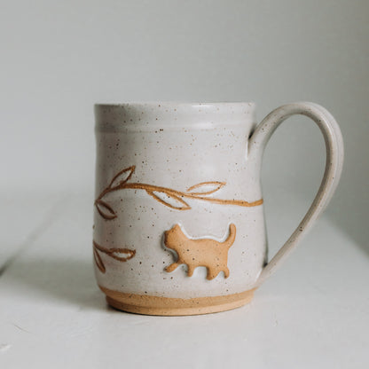 Cat & Garden Vine, Pottery Mug by Linko